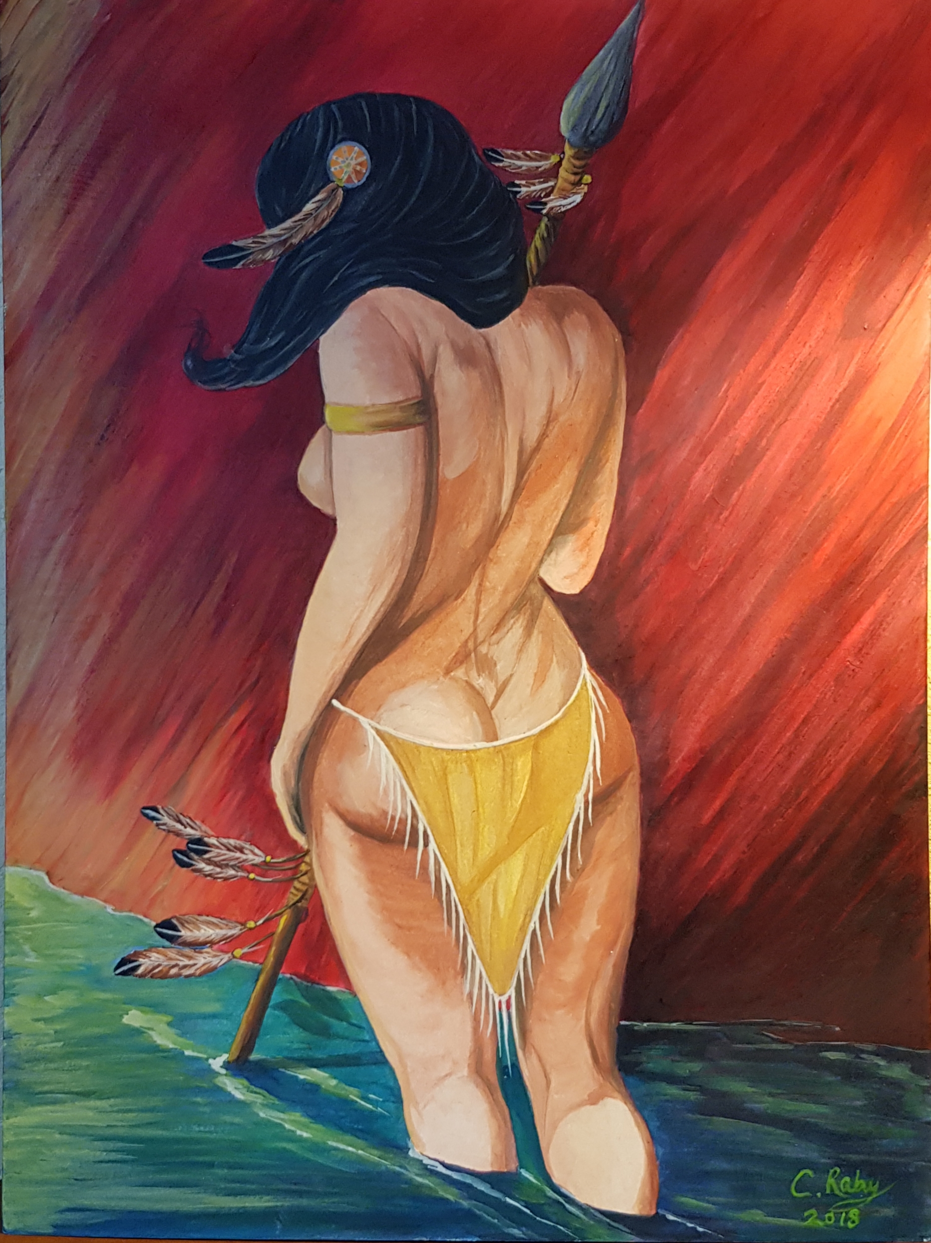 art-Charles-Raby-Indian-woman-in-walking-in-water