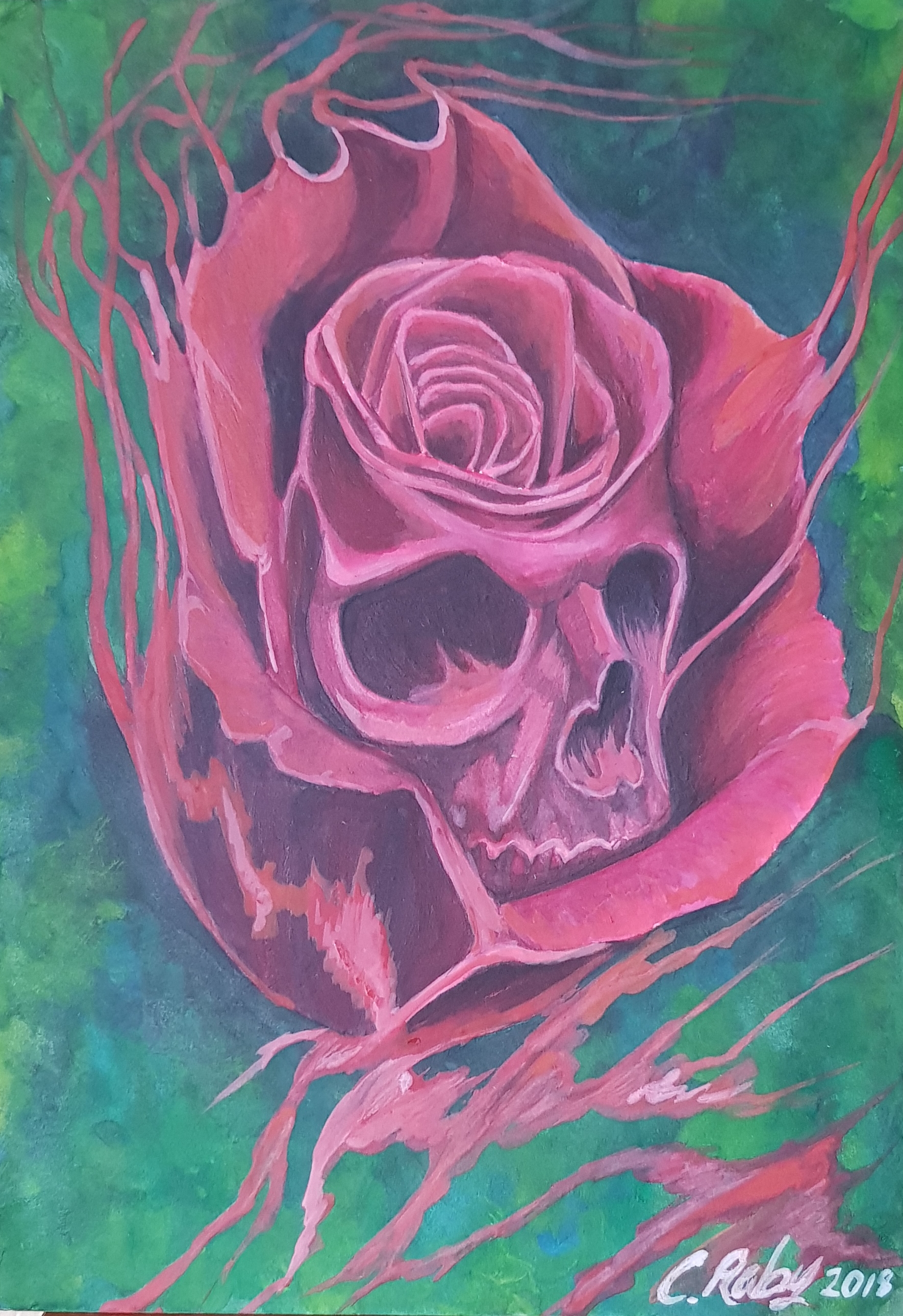 art-Charles-Raby-skullhead-in-rose