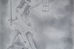 Lady of justice in grey tones